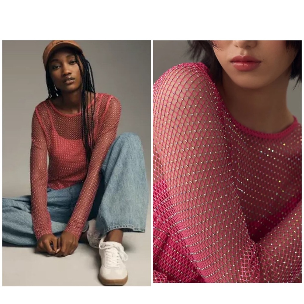 Anthropologie Pink Mesh Blouse
